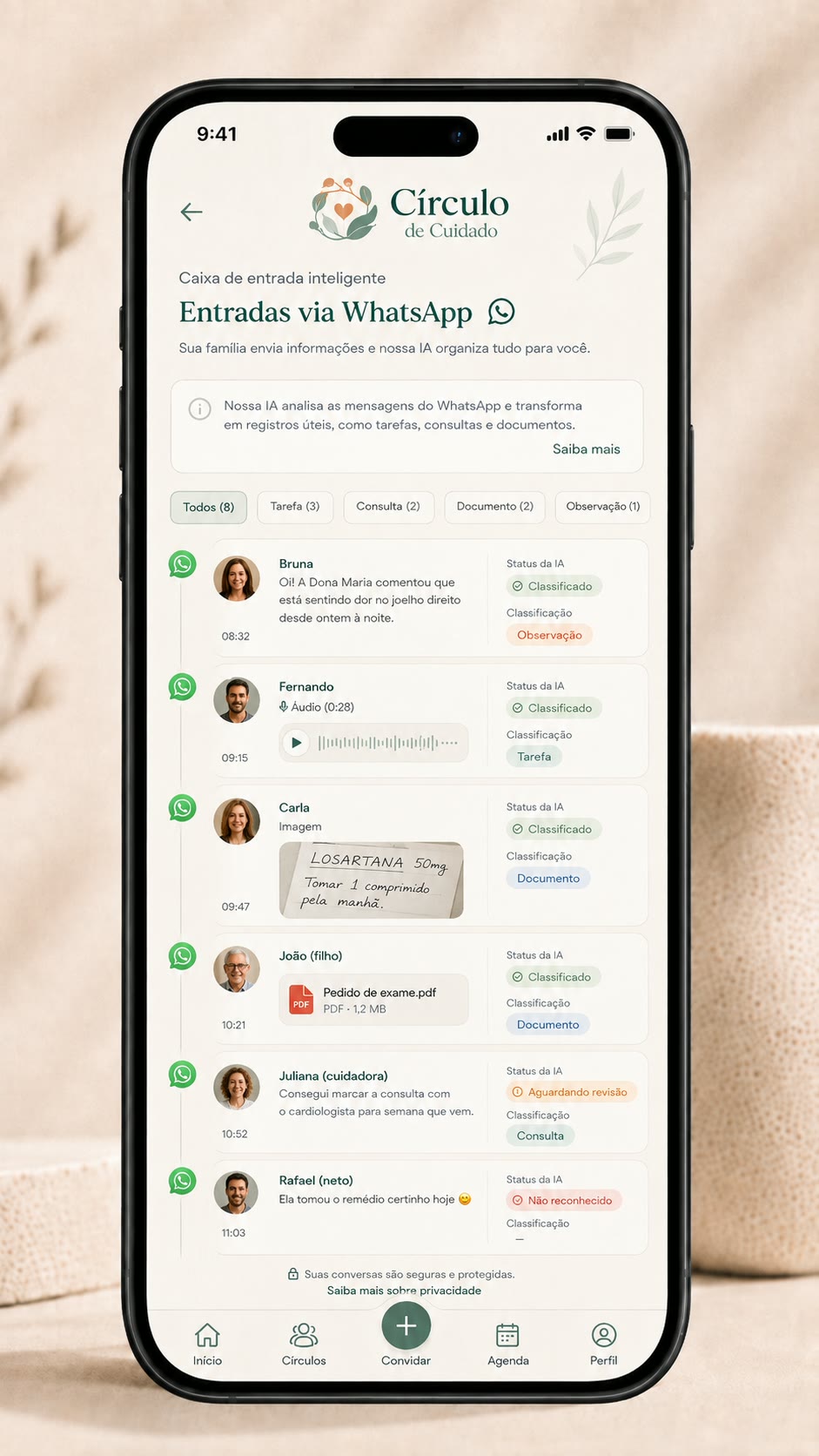 Entradas recebidas pelo WhatsApp e organizadas pela plataforma